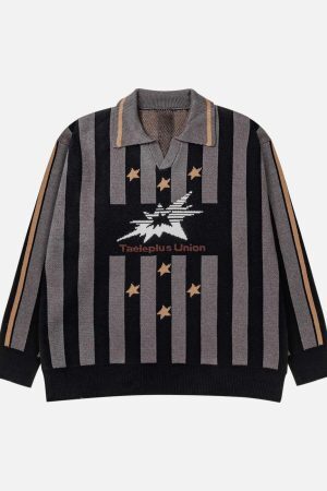 Concert Outfit Star Rugby Striped Sweater