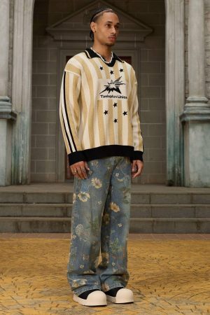 Concert Outfit Star Rugby Striped Sweater