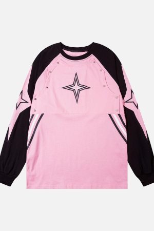 Concert Outfit Star Stitched Studded Long Sleeve T-Shirt