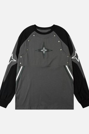 Concert Outfit Star Stitched Studded Long Sleeve T-Shirt