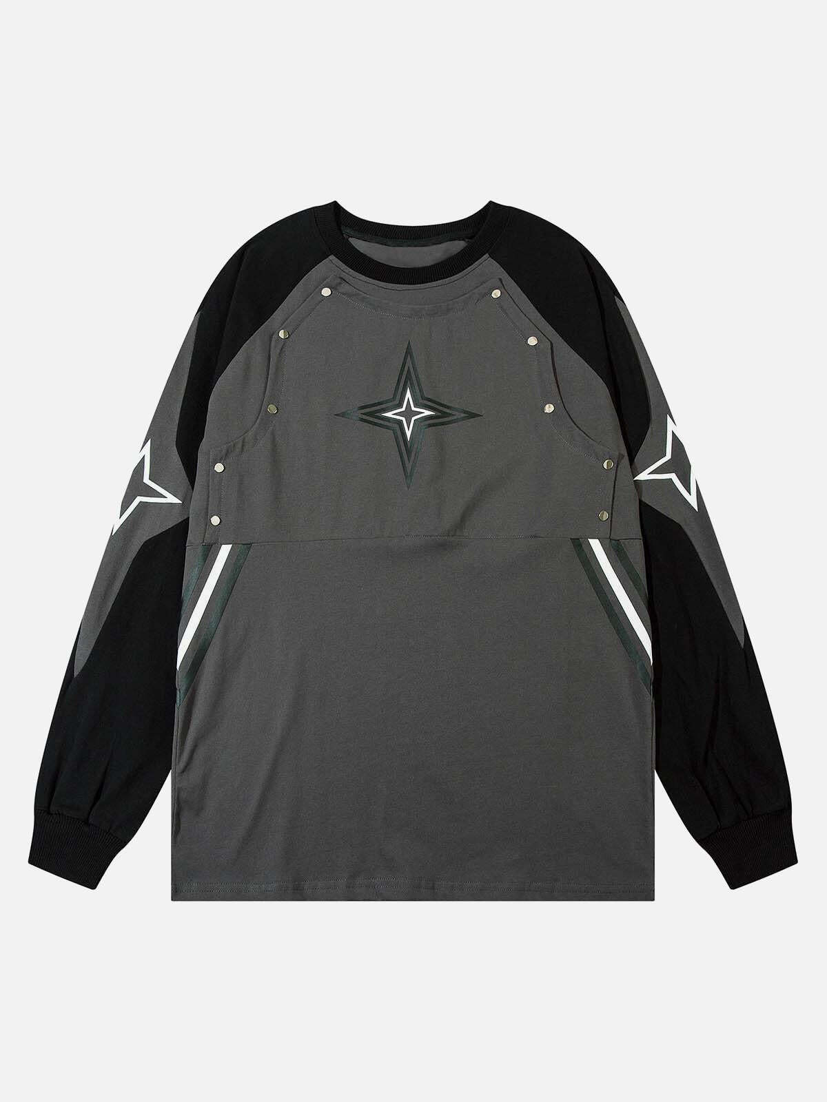 Concert Outfit Star Stitched Studded Long Sleeve T-Shirt Concert Outfit Star Stitched Studded Long Sleeve T-Shirt