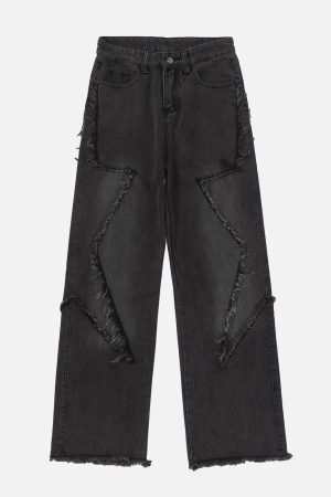 Concert Outfit Star Symmetrical Raw Edge Splicing Jeans