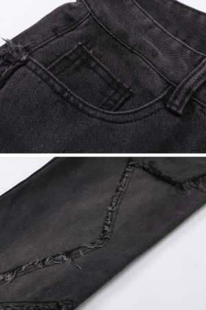 Concert Outfit Star Symmetrical Raw Edge Splicing Jeans