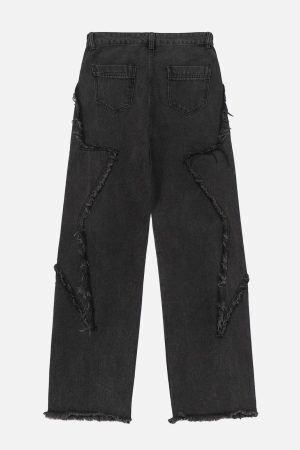 Concert Outfit Star Symmetrical Raw Edge Splicing Jeans