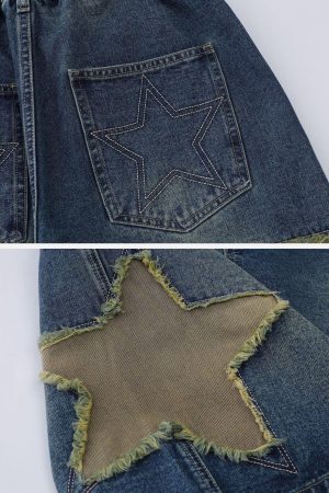 Concert Outfit Star Tassel Patch Gradient Jorts
