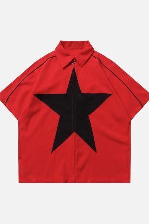 Concert Outfit Star Zipper Design Shirt