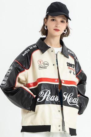 Concert Outfit Stitching Color Motorcycle Jacket