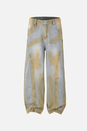 Concert Outfit Straight-Leg Patchwork Mud-Dyed Jeans