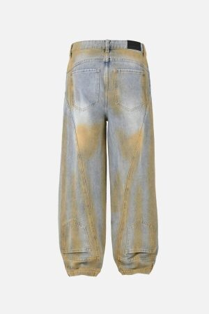 Concert Outfit Straight-Leg Patchwork Mud-Dyed Jeans