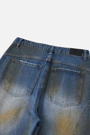 Concert Outfit Straight-Leg Patchwork Mud-Dyed Jeans