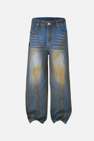 Concert Outfit Straight-Leg Patchwork Mud-Dyed Jeans