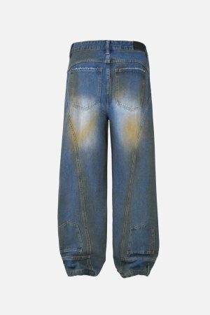 Concert Outfit Straight-Leg Patchwork Mud-Dyed Jeans