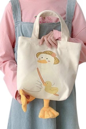 Concert Outfit Straw Hat Duck Canvas Bag