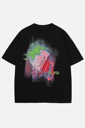 Concert Outfit Strawberry Embroidery Tee