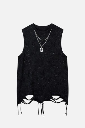 Concert Outfit Street Chain Waistcoat Ripped Vest