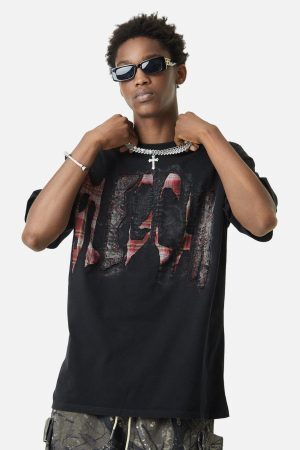 Concert Outfit Street Contrast Color Embroidered T-Shirt