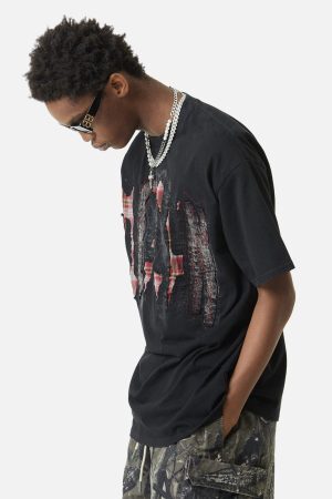 Concert Outfit Street Contrast Color Embroidered T-Shirt