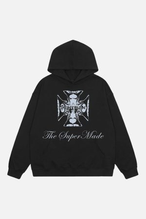 Concert Outfit Street Cross Letters Print Hoodie