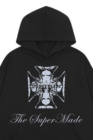 Concert Outfit Street Cross Letters Print Hoodie