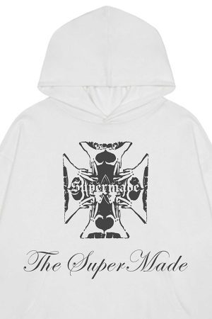 Concert Outfit Street Cross Letters Print Hoodie