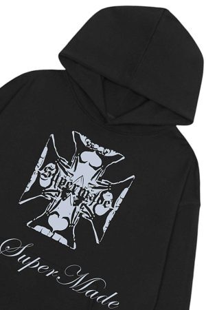 Concert Outfit Street Cross Letters Print Hoodie