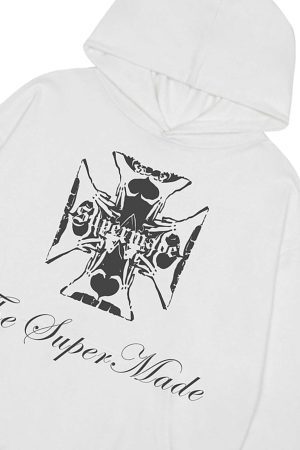 Concert Outfit Street Cross Letters Print Hoodie