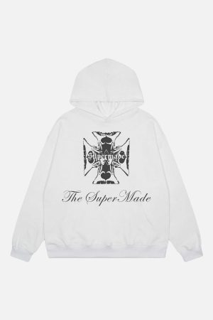 Concert Outfit Street Cross Letters Print Hoodie