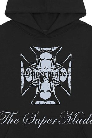 Concert Outfit Street Cross Letters Print Hoodie