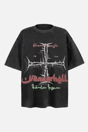 Concert Outfit Street Cross Print T-Shirt