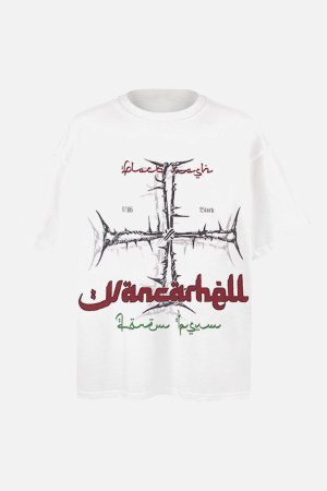 Concert Outfit Street Cross Print T-Shirt