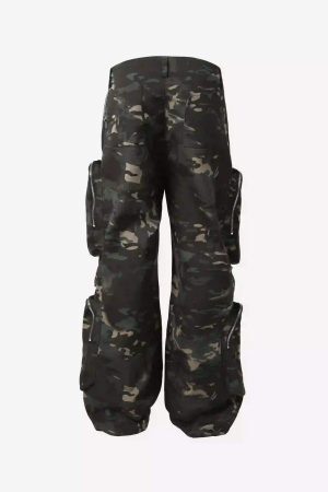 Concert Outfit Street Dark Camouflage Zipper Cargo Pants