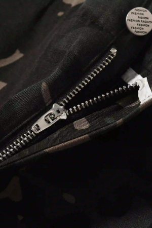 Concert Outfit Street Dark Camouflage Zipper Cargo Pants