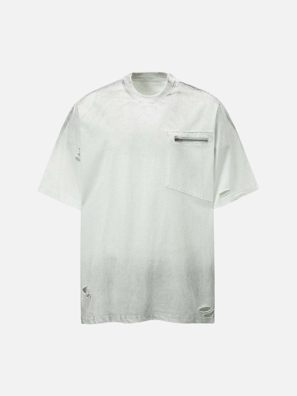 Concert Outfit Street Dirty-Dye Distressed Cut Pocket T-Shirt Concert Outfit Street Dirty-Dye Distressed Cut Pocket T-Shirt