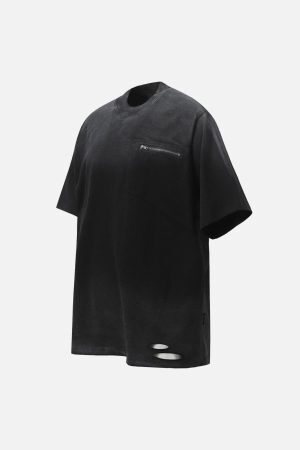 Concert Outfit Street Dirty-Dye Distressed Cut Pocket T-Shirt