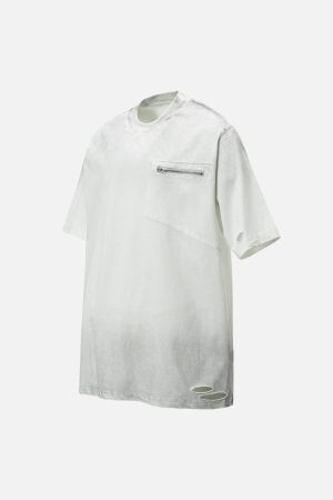 Concert Outfit Street Dirty-Dye Distressed Cut Pocket T-Shirt