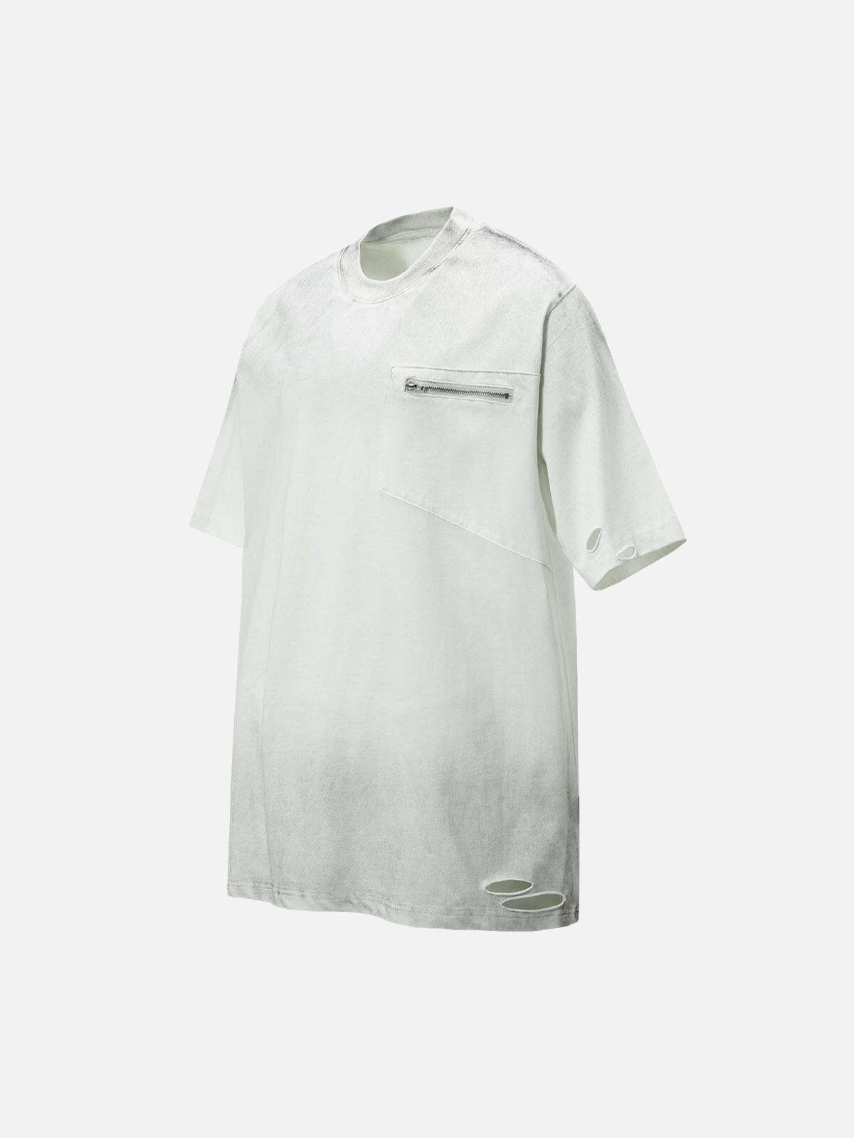 Concert Outfit Street Dirty-Dye Distressed Cut Pocket T-Shirt Concert Outfit Street Dirty-Dye Distressed Cut Pocket T-Shirt