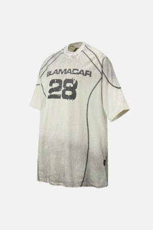 Concert Outfit Street Dirty Dyed Gradient Motorcycle T-Shirt