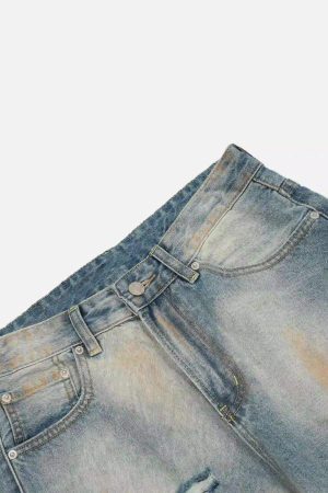 Concert Outfit Street Distressed Industrial Style Straight Jeans