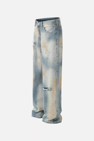 Concert Outfit Street Distressed Industrial Style Straight Jeans