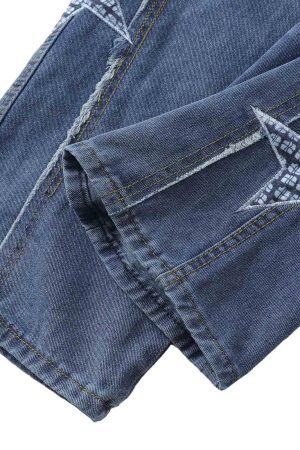 Concert Outfit Street Drawstring Star Applique Jeans