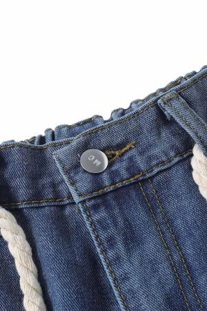 Concert Outfit Street Drawstring Star Applique Jeans