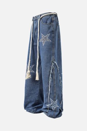 Concert Outfit Street Drawstring Star Applique Jeans