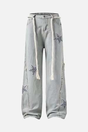 Concert Outfit Street Drawstring Star Applique Jeans