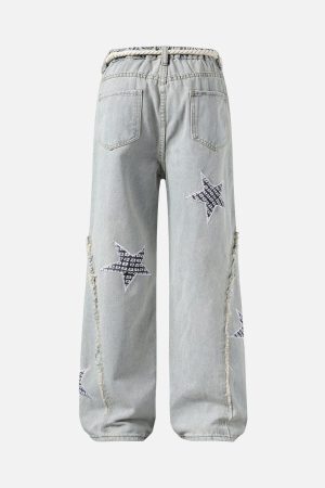 Concert Outfit Street Drawstring Star Applique Jeans