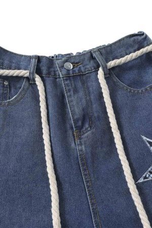 Concert Outfit Street Drawstring Star Applique Jeans