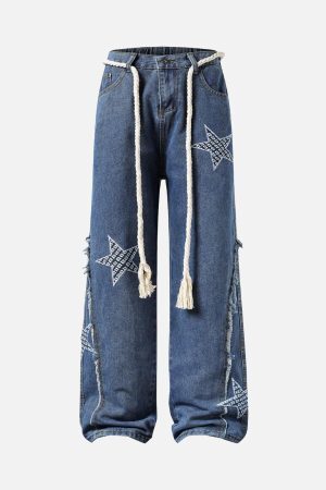 Concert Outfit Street Drawstring Star Applique Jeans