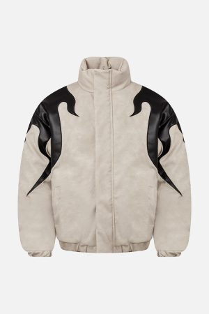 Concert Outfit Street Flame Embroidered Suede Padded Puffer Jacket