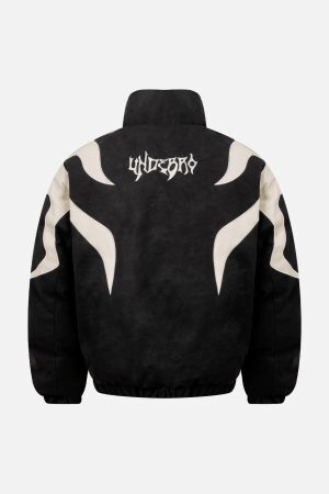 Concert Outfit Street Flame Embroidered Suede Padded Puffer Jacket