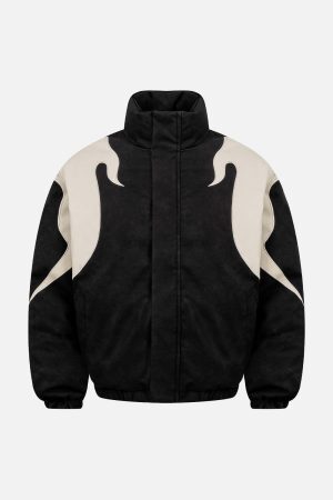 Concert Outfit Street Flame Embroidered Suede Padded Puffer Jacket