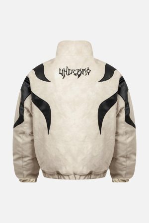 Concert Outfit Street Flame Embroidered Suede Padded Puffer Jacket